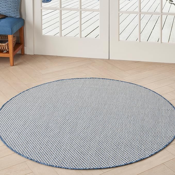 Nourison Home Courtyard Ivory Blue 5' x Round Area Rug by NourisonHome