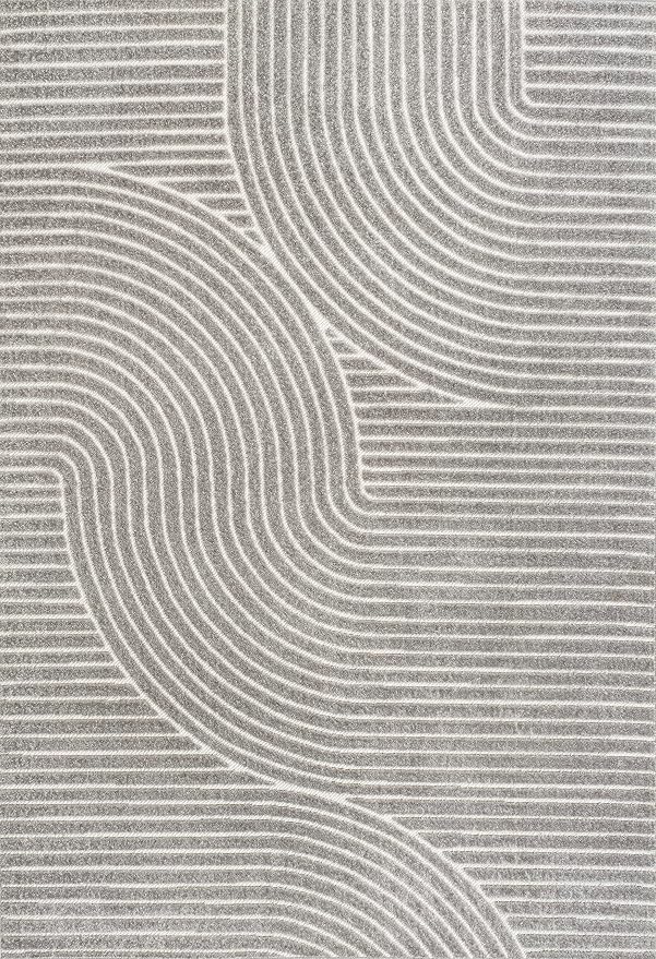 JONATHAN Y Hallie High-Low Curve Gray/Ivory Indoor/Outdoor Area Rug, Minimalist - Image 13