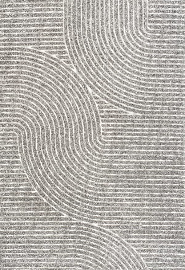 JONATHAN Y Hallie High-Low Curve Gray/Ivory Indoor/Outdoor Area Rug, Minimalist - Image 13
