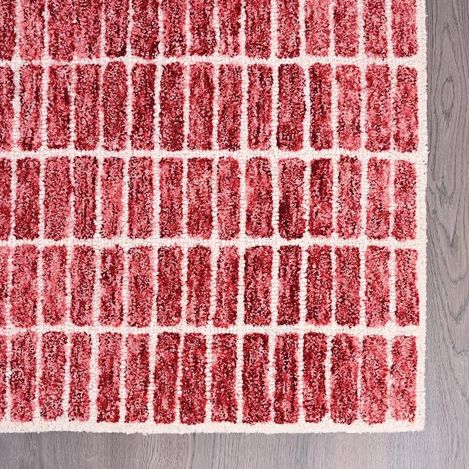 Hand-Tufted 100% Wool Area Rug – Unique Modern Geometric Grid Pattern, Soft - Image 3