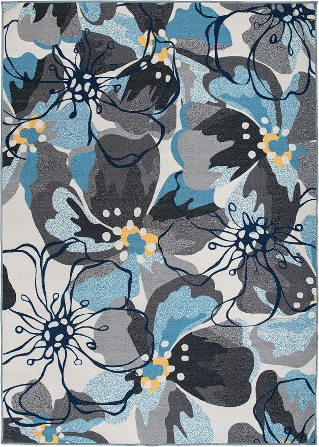 Rugshop Gray Large Floral Non-Slip Area Rug Fade Resistant - Image 3