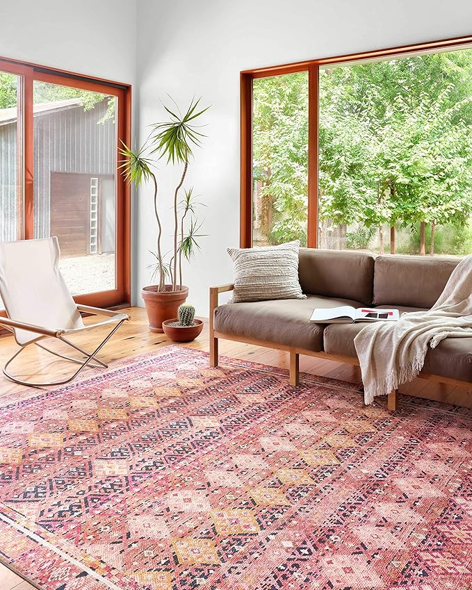 Loloi Layla Collection LAY-15 Magenta/Multi 7'-6" x 9'-6" .13" Thick Area Rug by Loloi