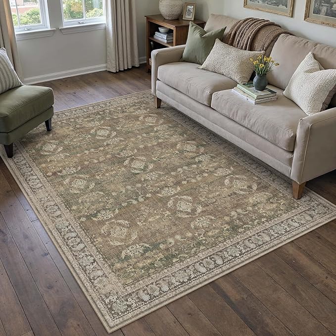 4x6 Brown Area Rug Washable Vintage Distressed Office Carpet Low Pile Entryway - Image 5
