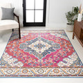 JONATHAN Y Boho Vintage Fuchsia/White Indoor Area Rug, Bohemian Flair Medallion by JONATHANY