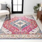 JONATHAN Y Boho Vintage Fuchsia/White Indoor Area Rug, Bohemian Flair Medallion by JONATHANY