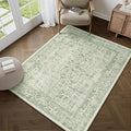 Sage Green Area Rug 3x5 Washable Office Entryway Carpet Vintage Distressed Non by PureCozy