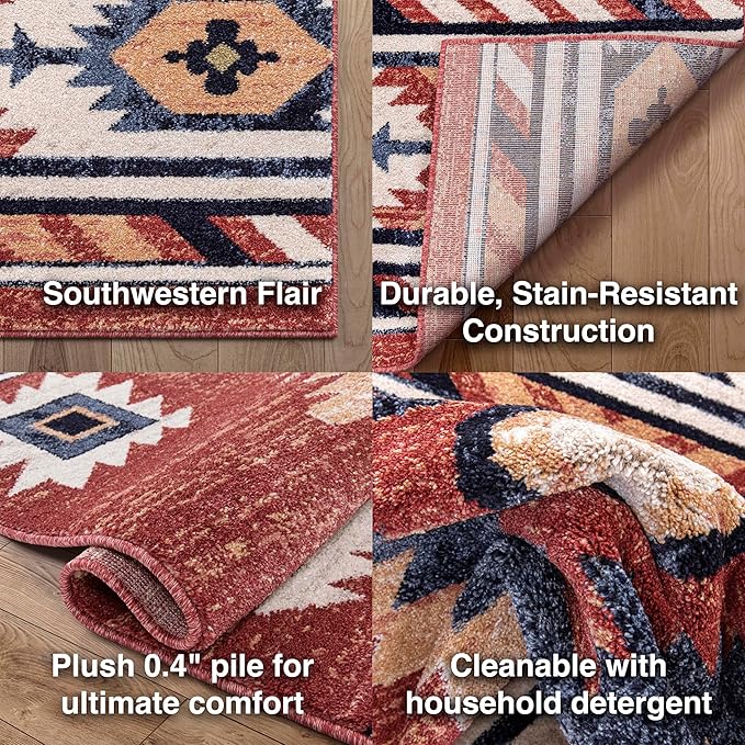 Well Woven Tulsa Lea Crimson Traditional Southwestern Tribal Runner Rug - Image 5