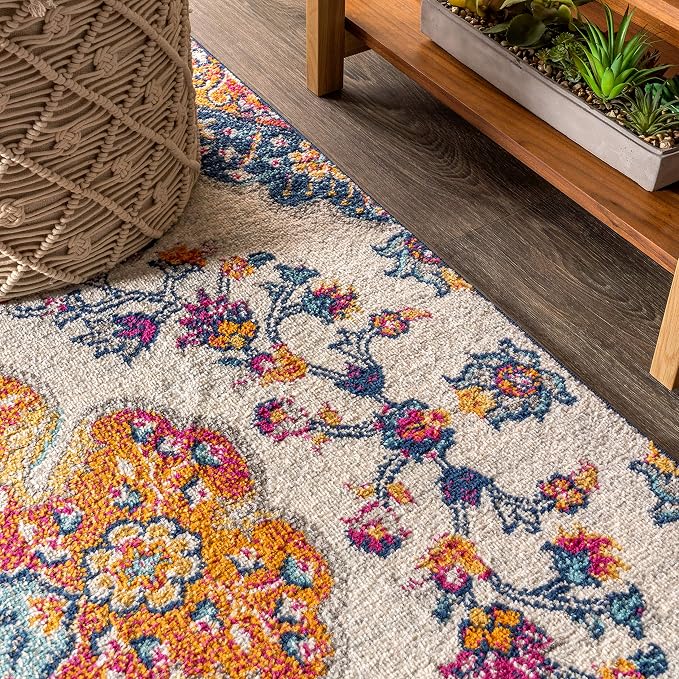 JONATHAN Y Boho Vintage Blue/Multi 5' Round Area Rug, Bohemian Flair Medallion - Image 4