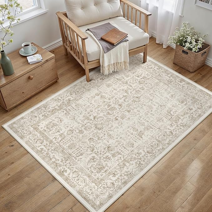 Light Brown Area Rug 4x6 Office Entryway Rug Machine Washable Kitchen Vintage - Image 6