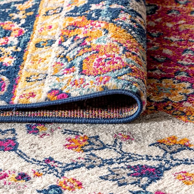JONATHAN Y Boho Vintage Blue/Multi 4' Round Area Rug, Bohemian Flair Medallion - Image 5