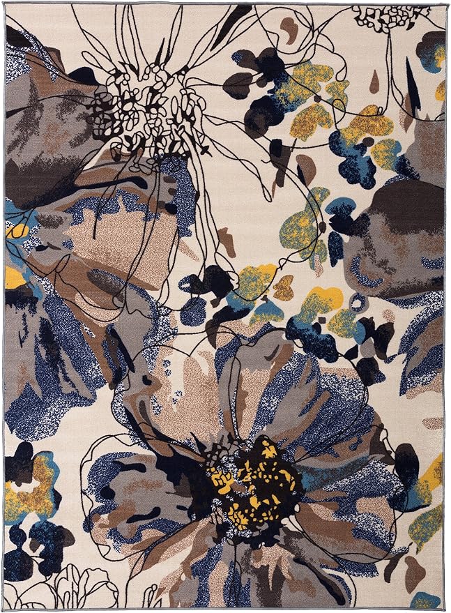 Rugshop Cream Bright Flowers Non Slip Non-Shedding Area Rug - Image 3
