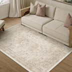Entryway Area Rug 3x5 Washable Beige Vintage Distressed Carpet Oriental Soft by PureCozy