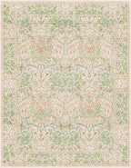 Light Beige Green Floral Living Room Rug, 7x9 Washable Area Rug - Image 2