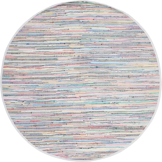 SAFAVIEH Rag Rug Collection 4' Round Grey/Multi RAR121M Handmade Boho Stripe - Image 3