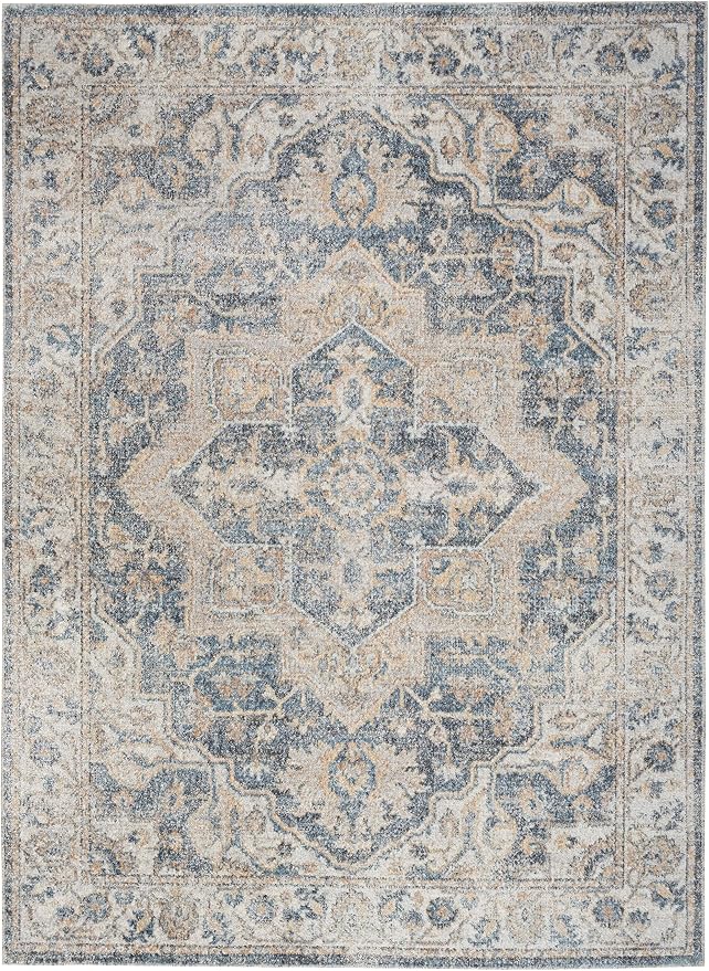 Nourison Home Astra Machine Washable Traditional Grey/Blue 6'7" x 9' Area Rug - Image 4