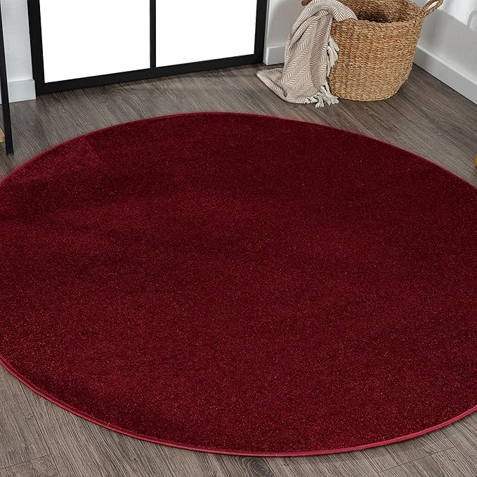 JONATHAN Y Haze Solid Low-Pile Dark Red 8' Round Indoor Area Rug, Minimalist by JONATHANY