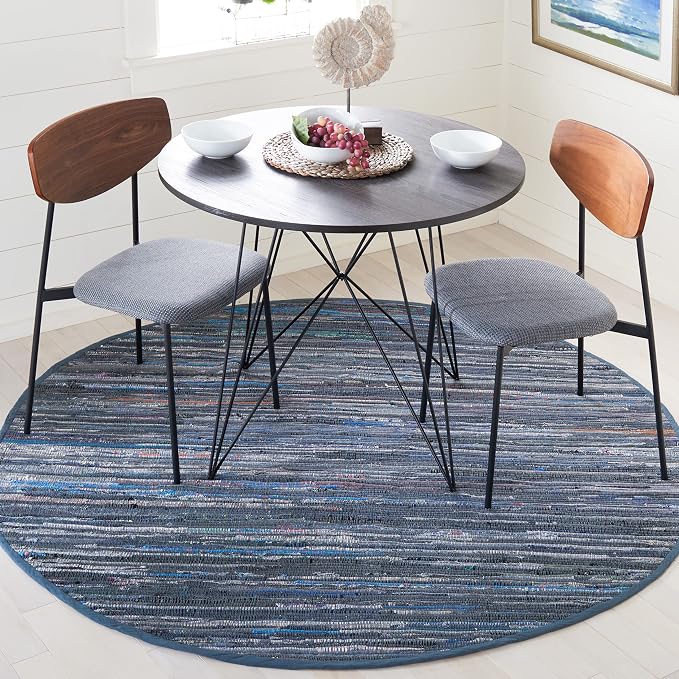 SAFAVIEH Rag Rug Collection 6' Round Ink / Multi RAR121C Handmade Boho Stripe by SAFAVIEH