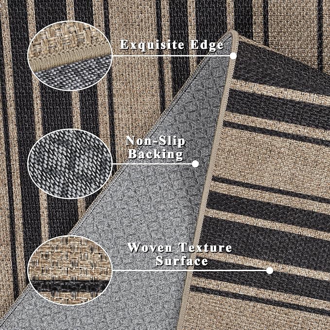 Striped Easy Jute Entryway Rug 2x3 Indoor Outdoor Front Door Mat Washable Non - Image 5