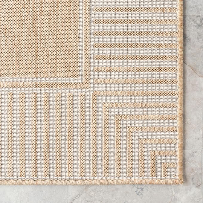 Nuloom Asha Tan/Ivory, Striped Border, Soft and Cozy, High Traffic, Stain - Image 4