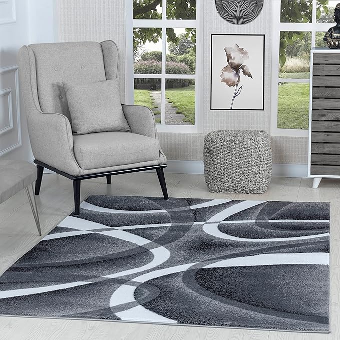 GLORY RUGS Modern Area Rug 5x7 Gray White Swirls Carpet Bedroom Living Room by GLORYRUGS