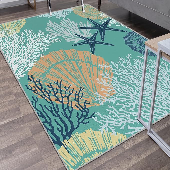 Tritard Coastal Area Rugs Nautical Beach Themed Non-Slip Machine Washable Rugs - Image 2
