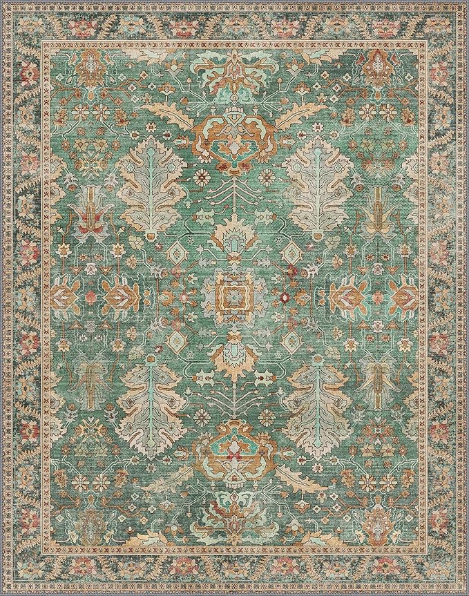 Bavni Washable Area Rugs 8x10 Green Boho Rug Tumble Vintage Large Carpet - Image 4