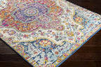 Livabliss Area Rugs - 8ft Round Romaine Vintage Boho Fuchsia Mustard Blue Round - Image 7