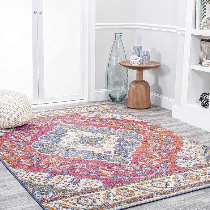 JONATHAN Y Boho Vintage Fuchsia/White Indoor Area Rug, Bohemian Flair Medallion - Image 4