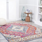 JONATHAN Y Boho Vintage Fuchsia/White Indoor Area Rug, Bohemian Flair Medallion - Image 4
