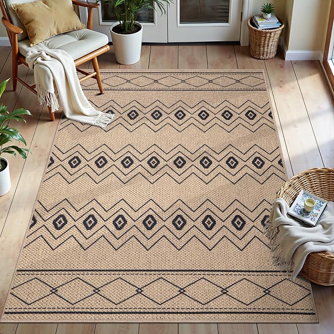 Tangsoo Modern Geometric Easy Jute Rug 3x5 Small Area Rug, Non-Slip Washable Rug by Tangsoo