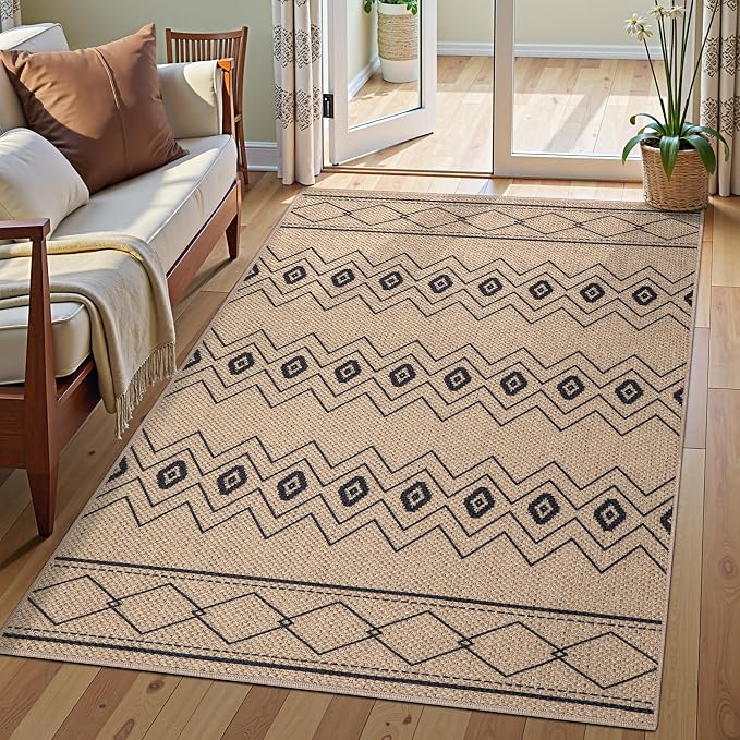 Tangsoo Modern Geometric Easy Jute Rug 3x5 Small Area Rug, Non-Slip Washable Rug - Image 2