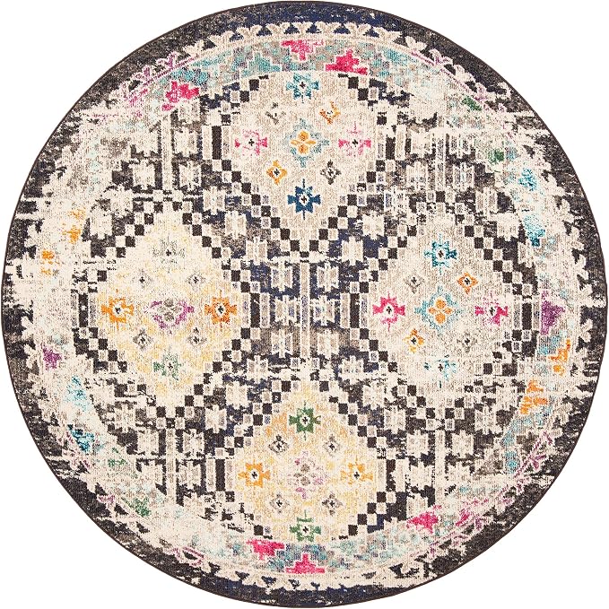 SAFAVIEH Madison Collection 3' Round Black / Yellow MAD418Z Boho Diamond - Image 2
