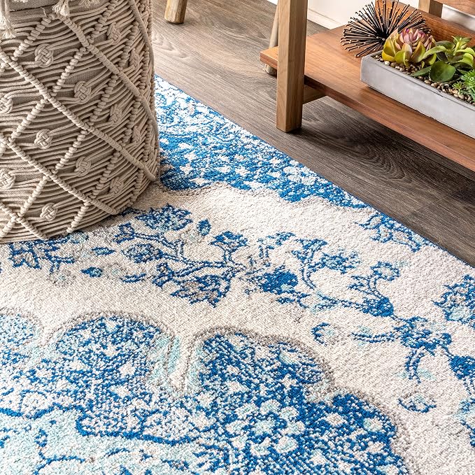 JONATHAN Y Boho Vintage Cream/Blue Indoor Area Rug, Bohemian Flair Medallion - Image 8