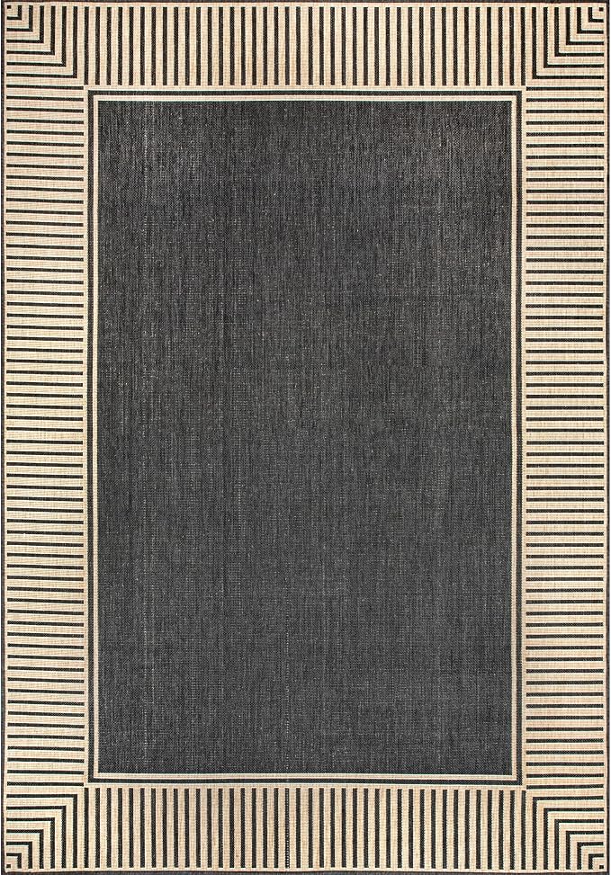 Nuloom Asha Dark Grey/Ivory, Striped Border, Soft and Cozy, High Traffic by nuLOOM