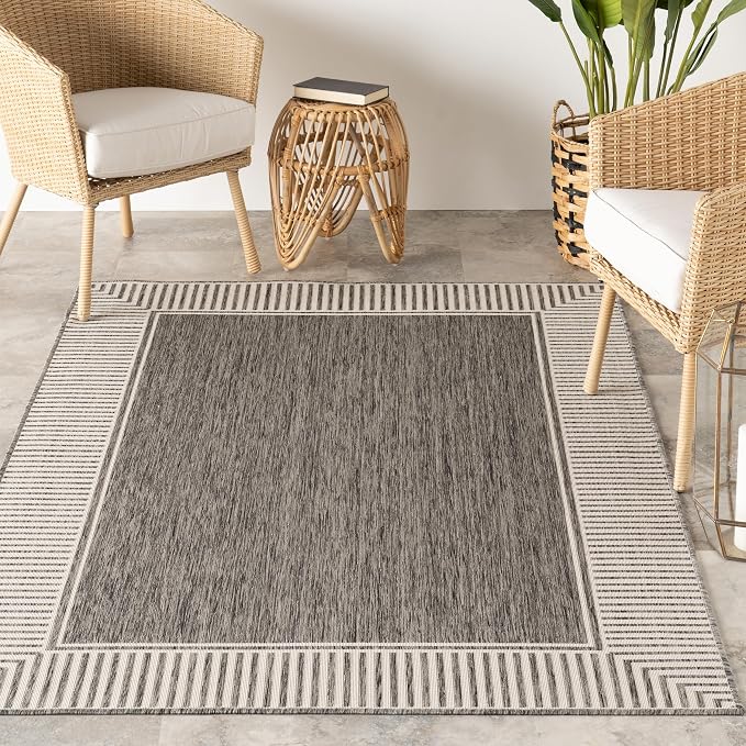 Nuloom Asha Grey/Ivory, Striped Border, Soft and Cozy, High Traffic, Stain - Image 9