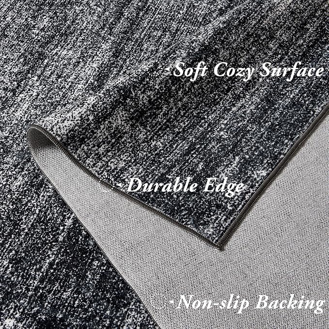 Black and White Rug for Living Room, Washable Abstract Modern Boho Dark 5x7 - Image 3