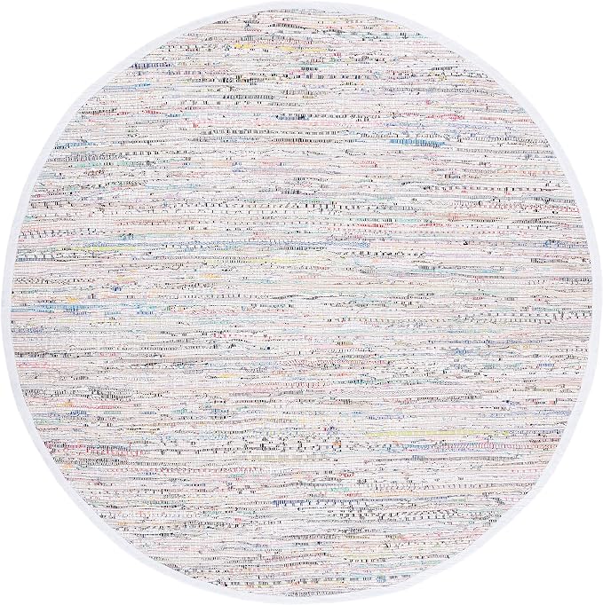 SAFAVIEH Rag Rug Collection 5' Round Ivory/Multi RAR121G Handmade Boho Stripe - Image 4