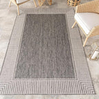 Nuloom Asha Grey/Ivory, Striped Border, Soft and Cozy, High Traffic, Stain by nuLOOM