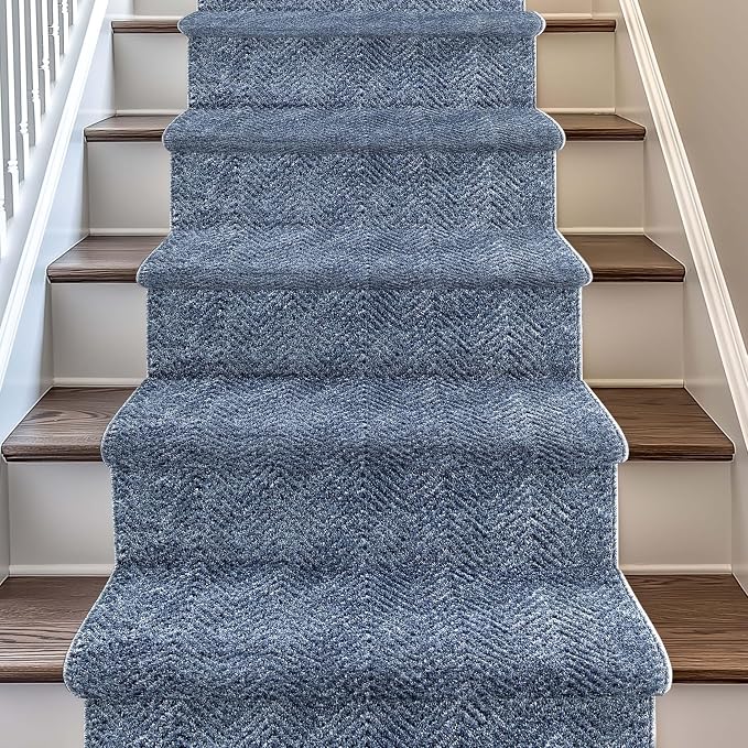 Well Woven Custom Size Hallway & Stair Runner- Harlow Pompeii Blue 31 Inches by WellWovenRugs