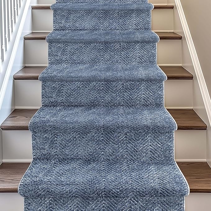Well Woven Custom Size Hallway & Stair Runner- Harlow Pompeii Blue 31 Inches by WellWovenRugs