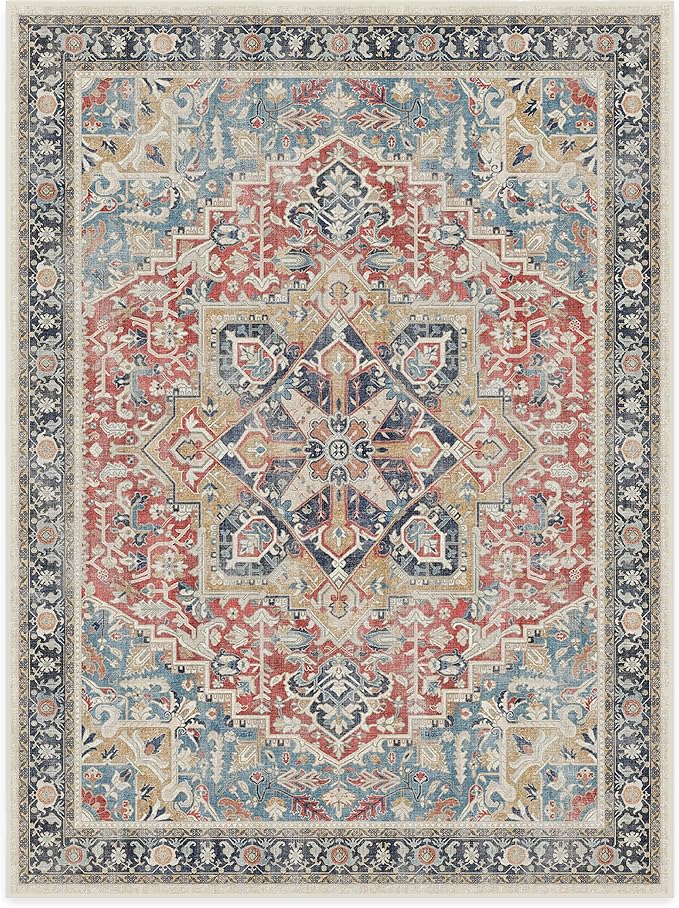 RUGGABLE Washable Vintage Area Rug – Kamran Cayenne Red 9x12, Stain-Resistant - Image 3