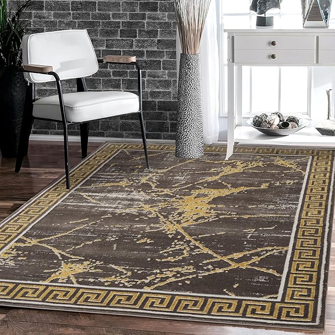 GLORY RUGS Area Rugs Marble 4x5 Brown Gold Carpet Modern Abstract Rug Living by GLORYRUGS