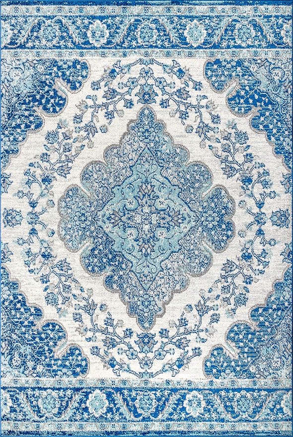 JONATHAN Y Boho Vintage Cream/Blue Indoor Area Rug, Bohemian Flair Medallion - Image 10