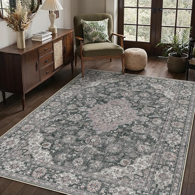 HUGEAR Retro Black Area Rug 5x7 Machine Washable Living Room Rugs Distressed by HUGEAR