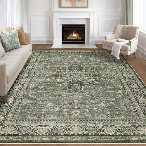 10x12 Area Rug Living Room: Washable Boho Large Neutral Vintage Soft Rugs Stain by LOONGRUG