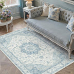Blue Area Rug 3x5 Washable Vintage Carpet by PureCozy