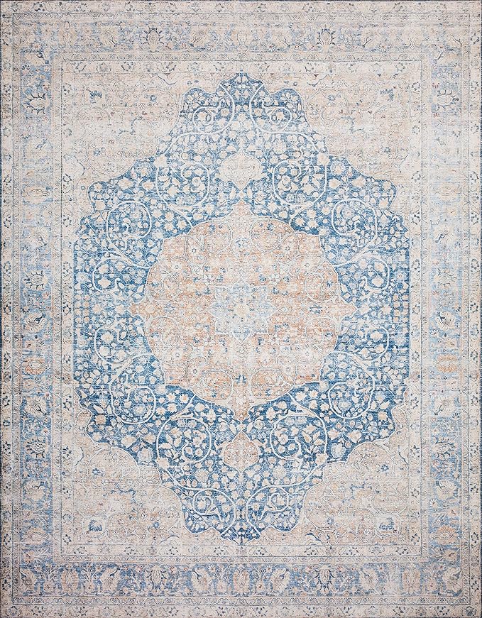 Loloi Layla Collection LAY-07 Blue/Tangerine 2'-6" x 12'-0" .13" Thick Runner - Image 4