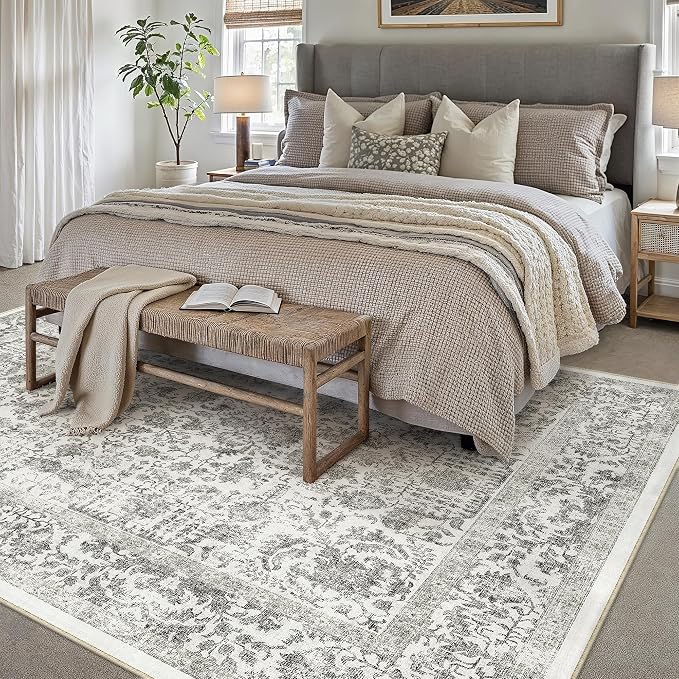 Black Area Rug 6x9 Machine Washable Vintage Living Room Distressed Non Slip - Image 5