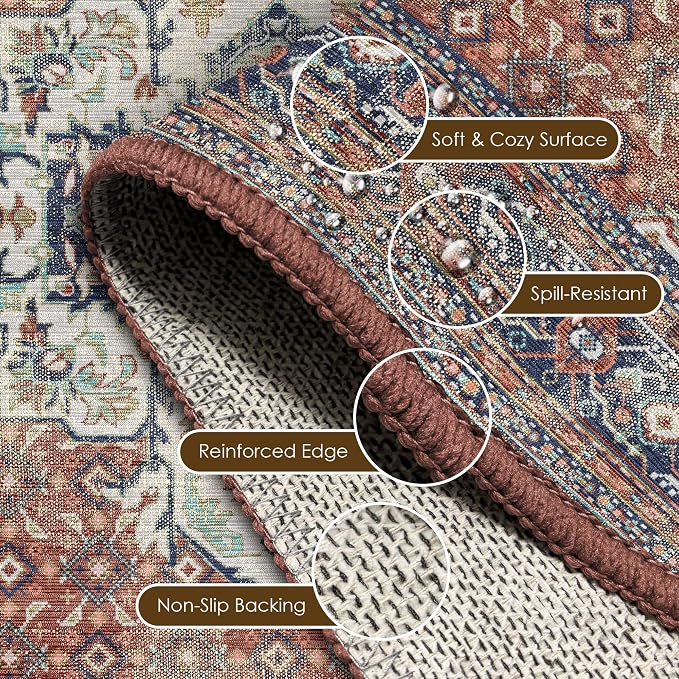 Washable Area Rug 9' x 12' Vintage Traditional Persian Mat - Image 6