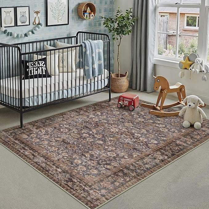 HUGEAR 3x5 Machine Washable Rugs Tradition Brown Hallway Area Rug Indoor Accent - Image 4